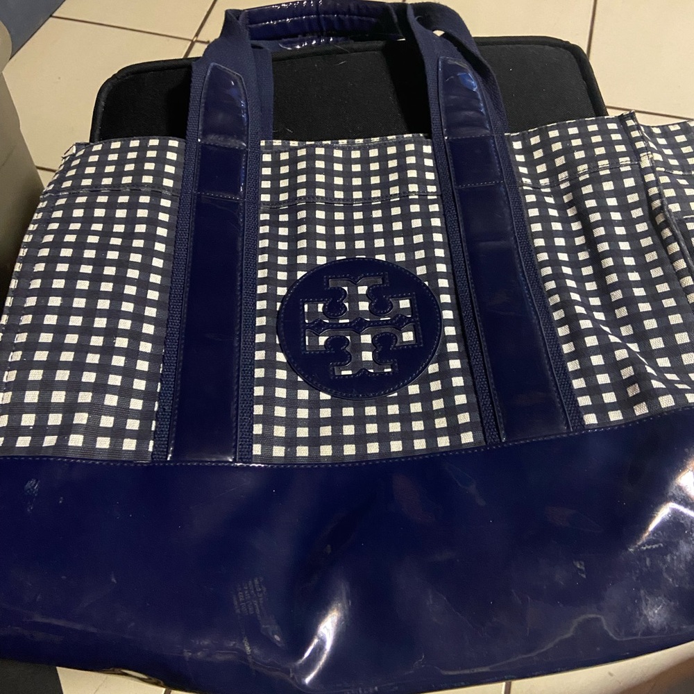 Tory Burch Tote  Blue  Gold Tone Hardware Shoulder Straps
